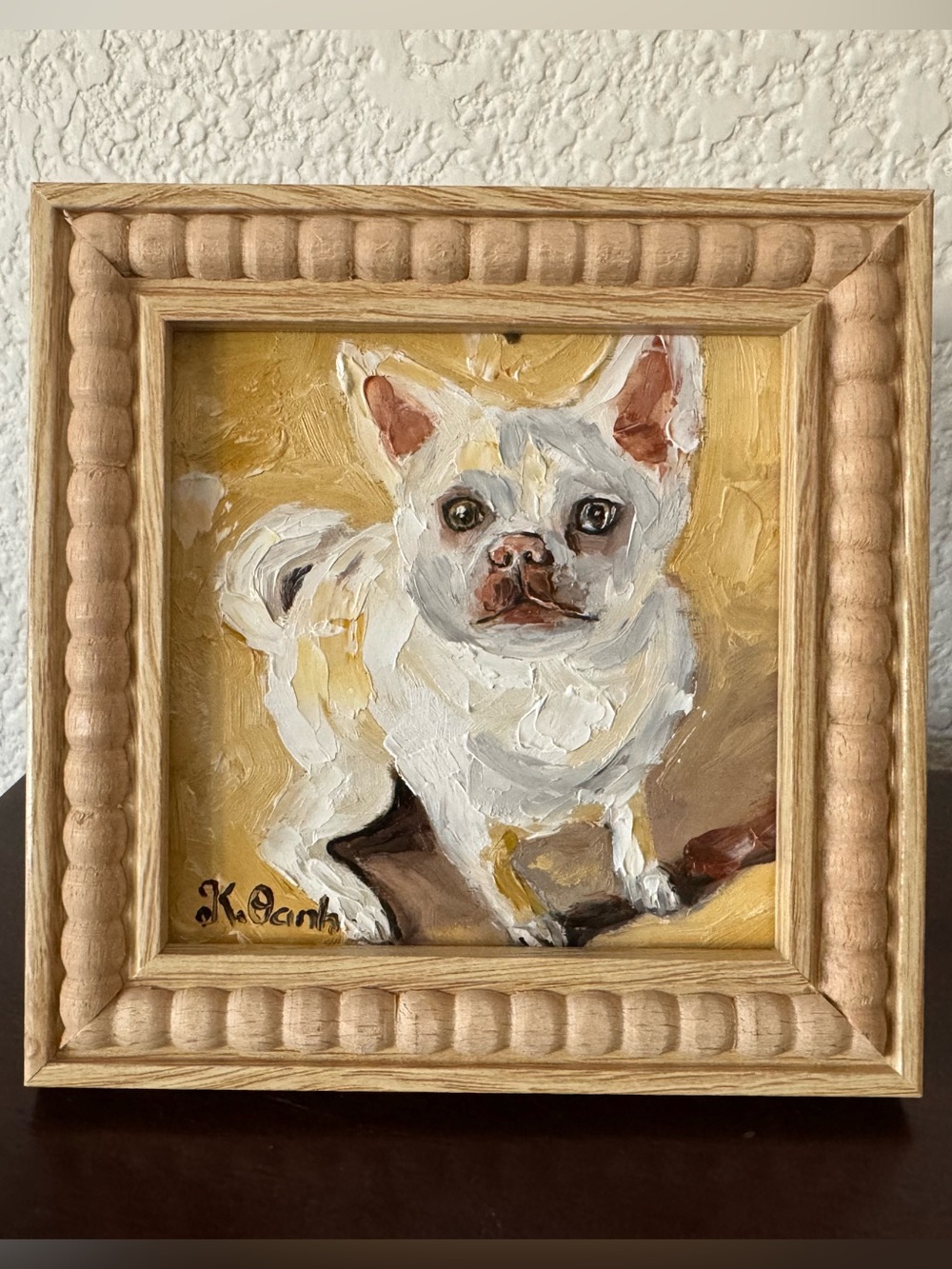 Original oil painting chihuahua portrait signed framed 4x4 inches